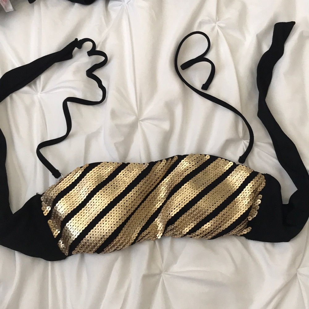 Adorable gold and black sequin swim top.